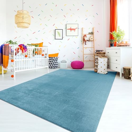 Teppich Kinderzimmer Waschbar rutschfest Kinderteppich Junge Mädchen Weich Pastell, Farbe: Türkis,...