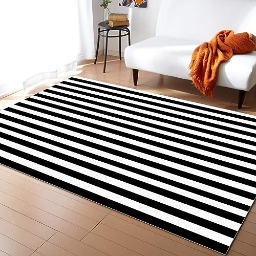 PAJEON Minimalistische Schwarz Weiß Streifen Teppiche, 70 x 140 cm Kurzflor Kinderteppich - für...