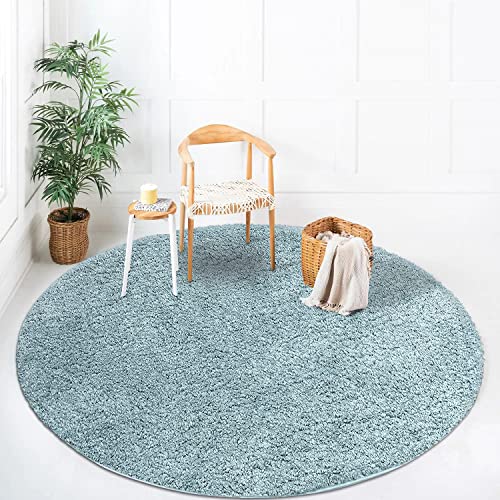 payé Teppich Rund Hochflor Shaggy - 160x160cm - Türkis Einfarbig Uni Flauschig Modern Boho...