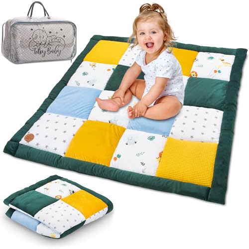 Baby Krabbeldecke 120x120 cm Velvet - Spielmatte PATCHWORK Spielmatte gepolstert Bodenmatte dicke...