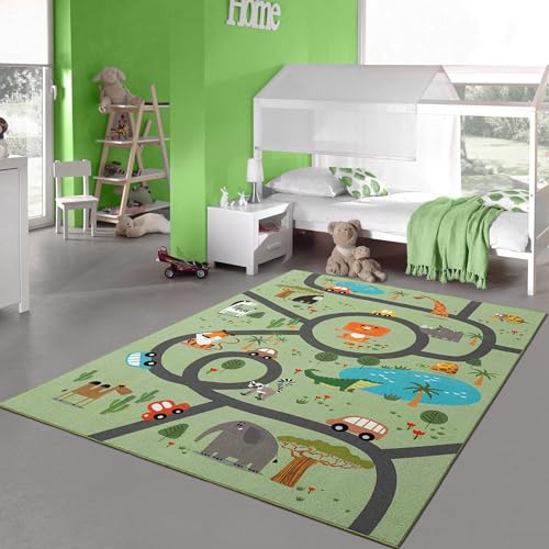 Teppich-Traum Teppich Kinderzimmer Kinderteppich rutschfest waschbar Spielteppich Safari Straße...