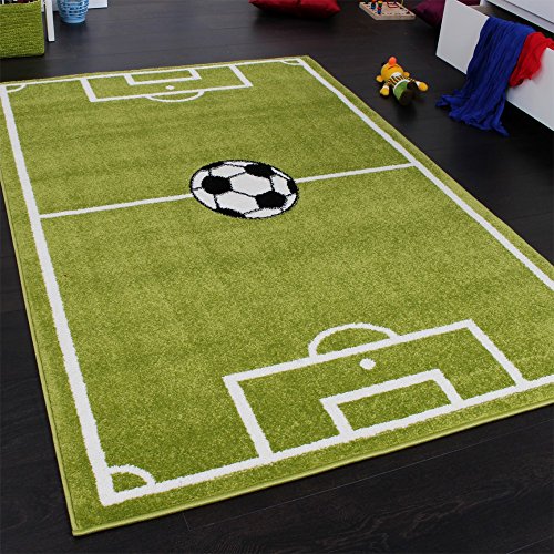 Paco Home Teppich Kinderzimmer Jungs Mädchen Fußball Spielteppich Kinderteppich Fußballplatz...